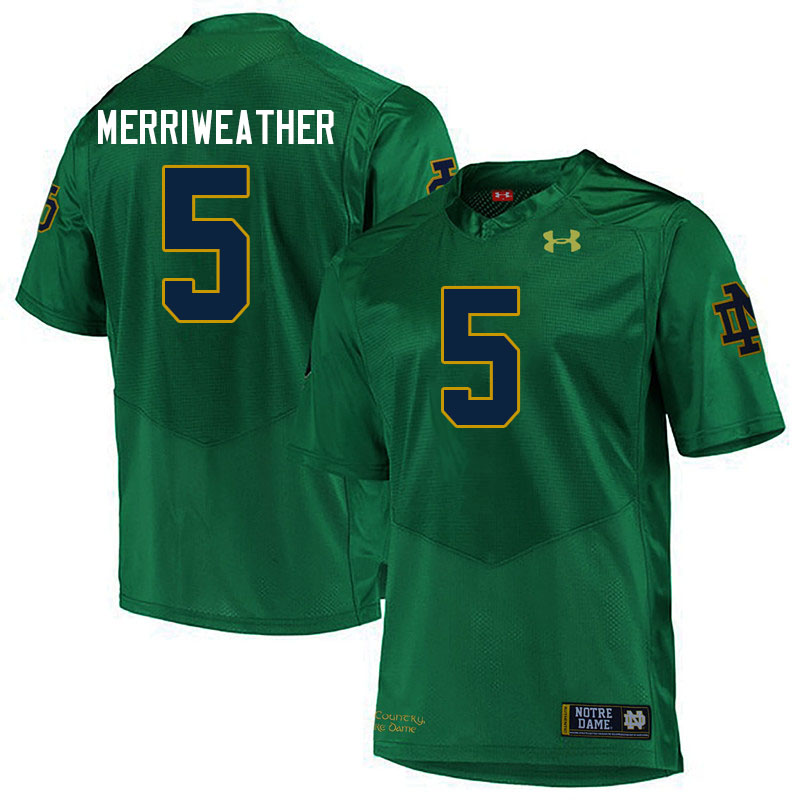 Men #5 Tobias Merriweather Notre Dame Fighting Irish College Football Jerseys Stitched-Green - Click Image to Close